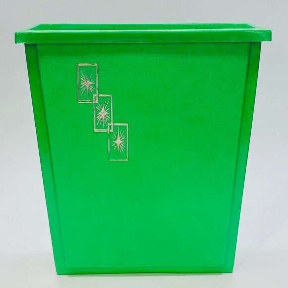 Vintage 60s STERILITE Triple Starburst Green Plastic Trash Can Wastebasket - Picture 1 of 10